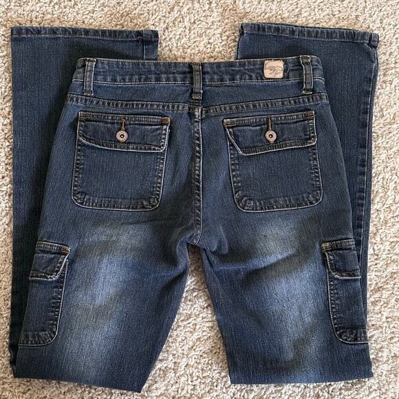 Southpole Womens Flare Jeans‎ Cargo Pockets Denim Stretch Dark Wash Blue Size 7 - Picture 10 of 16